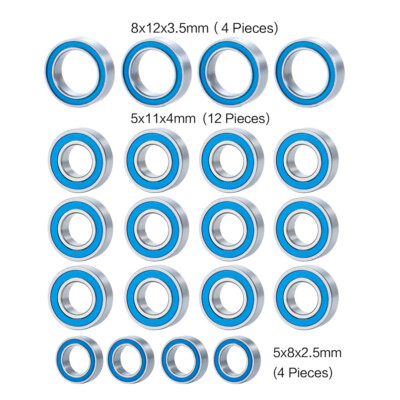 RCBATER 20PCS RC Bearings Kit Upgrade Parts for Tamiya TT-01 TT-01E TT02B