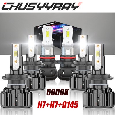 For Chrysler Crossfire 04-08 LED Headlight Hi/Lo H7+H7+9145 Fog Light Bulb 6000K