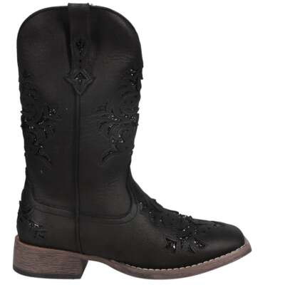 Roper Kennedy Glitter Square Toe Cowboy Womens Black Casual Boots 09-021-1903-1