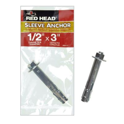  Red Head 1/2 in. x 3 in. Zinc-Plated Steel Hex-Nut-Head Sleeve Anchor FREE SHIP