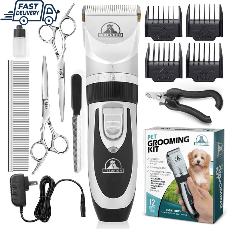 Professional Dog Grooming Kit - Cordless Low Noise Dog Clippers for Grooming Thi