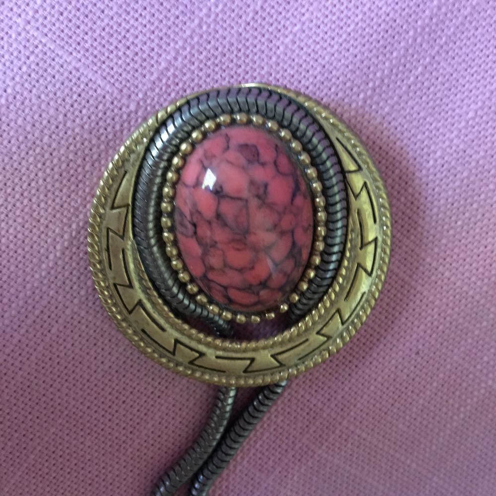 Southwestern Bolo Style Stone Brooch