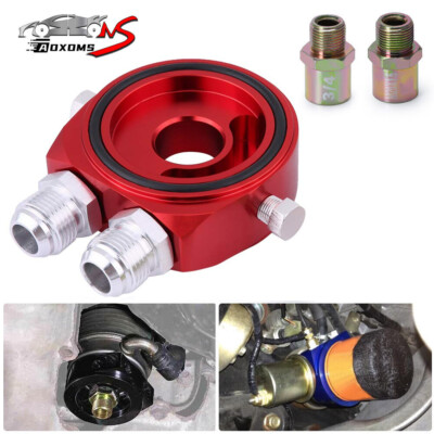 Red Aluminum Car Engine Oil Filter Cooler Sandwich Plate Adapter Sensor M20x1.5