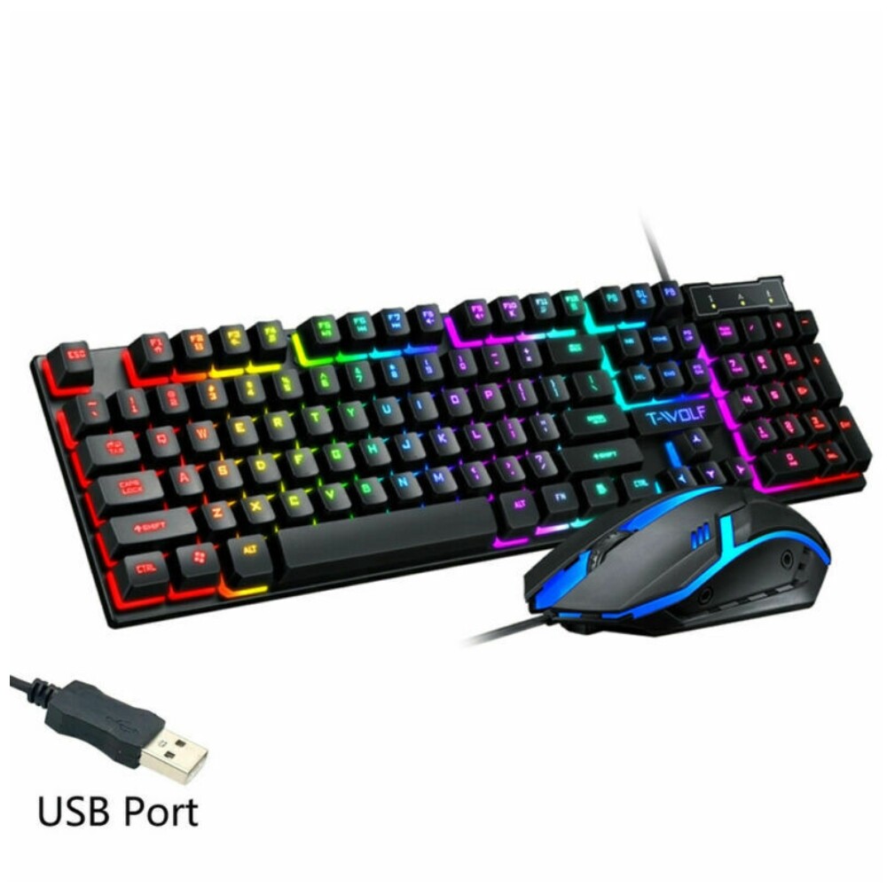 Computer Desktop Gaming Keyboard and Mouse Mechanical Feel Led Light Backlit RGB
