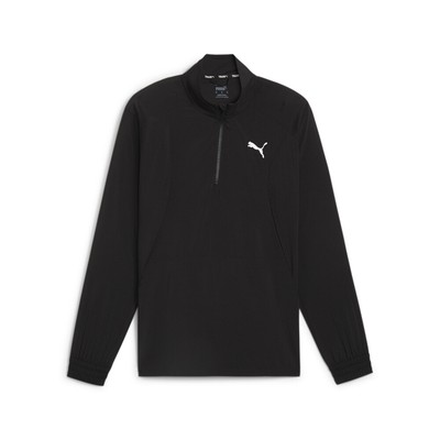 Пуловер Puma Fit с тканым логотипом и имитацией шеи с длинным рукавом и застежкой-молнией на четверть дюйма Мужской черный 52492