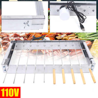 10skewers Electric Rotisserie BBQ Grill Roaster Spit Rod Camping Automatic Shelf