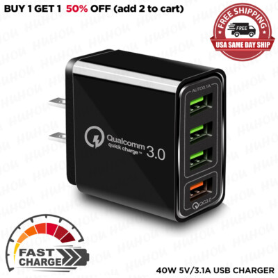 US 4 Port Fast Quick Charge QC 3.0 USB Hub Wall Home Charger Power Adapter Plug