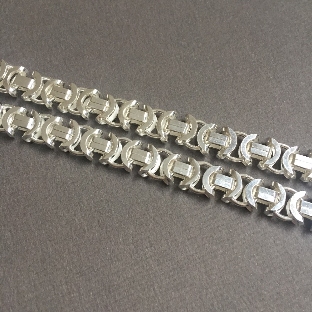 Pre-owned Handmade Mens Boy Flat Byzantine Bali Chain Necklace 925 Sterling Silver 7mm 24inch 53gr