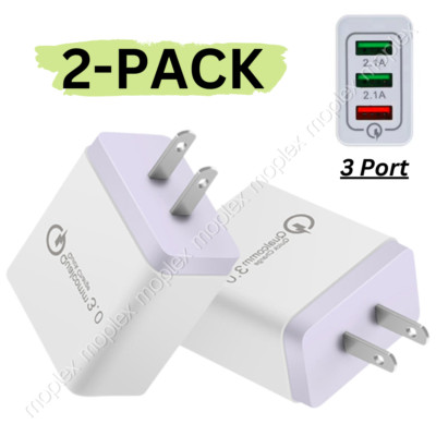 2Pack 3 Port Fast Quick QC 3.0 USB Hub Wall Charger Power Charge US Plug Adapter