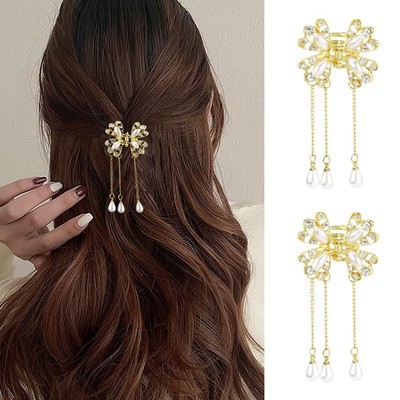 2 Pcs Small Metal Hair Clips Gold Hair Claw Clips for hair with Tassels Hair ...
