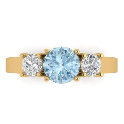 Pre-owned Pucci 1.5ct Round 3 Stone Swiss Topaz Promise Bridal Wedding Ring 14k Yellow Gold
