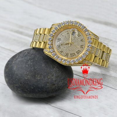 Pre-owned Usdiamondking 18k Yellow Gold Solid Stainless Steel Simulated Diamonds Presidential Watch 41mm