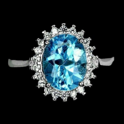 Silver Ring Blue Topaz Genuine Natural Mined Gem Solid Sterling Size L 1/2  US 6