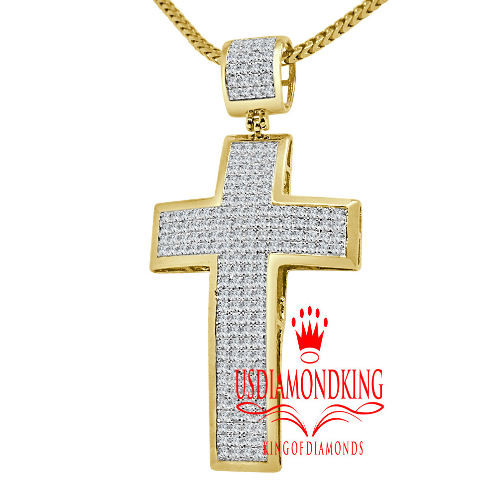 Pre-owned Us Diamond King Real Diamond 0.95 Ctw Jesus Christ Holy Cross Charm 10k Gold Finish Pendent 2'' In Yellow