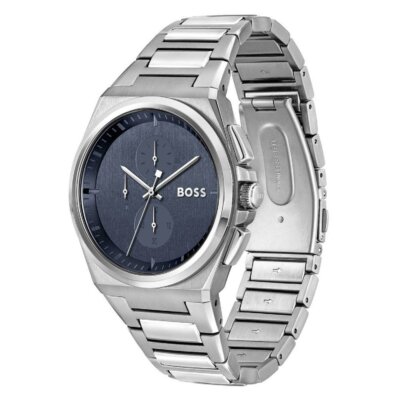 Pre-owned Hugo Boss Mens Wristwatch  Steer 1514048 Chrono Stainless Steel Blue