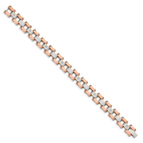 Pre-owned Chisel Stainless Steel Polished Rose Ip-plated W/ 1/5ct. Diamond 8.75in Bracelet In White