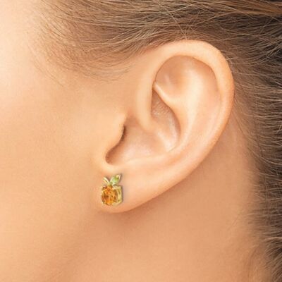 Pre-owned Diamond2deal 14k Yellow Gold Citrine & Peridot Orange Stud Earrings 1.23g