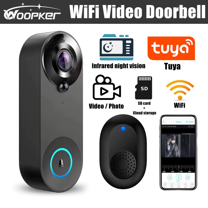 WiFi Video Doorbell 1080P Tuya Smart Wireless Doorbell Night Vision Home Securit