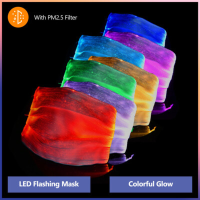 LED Light Up Face Mask 7 Colors Filter Glitter Bling Rechargeable Glowing Mask U