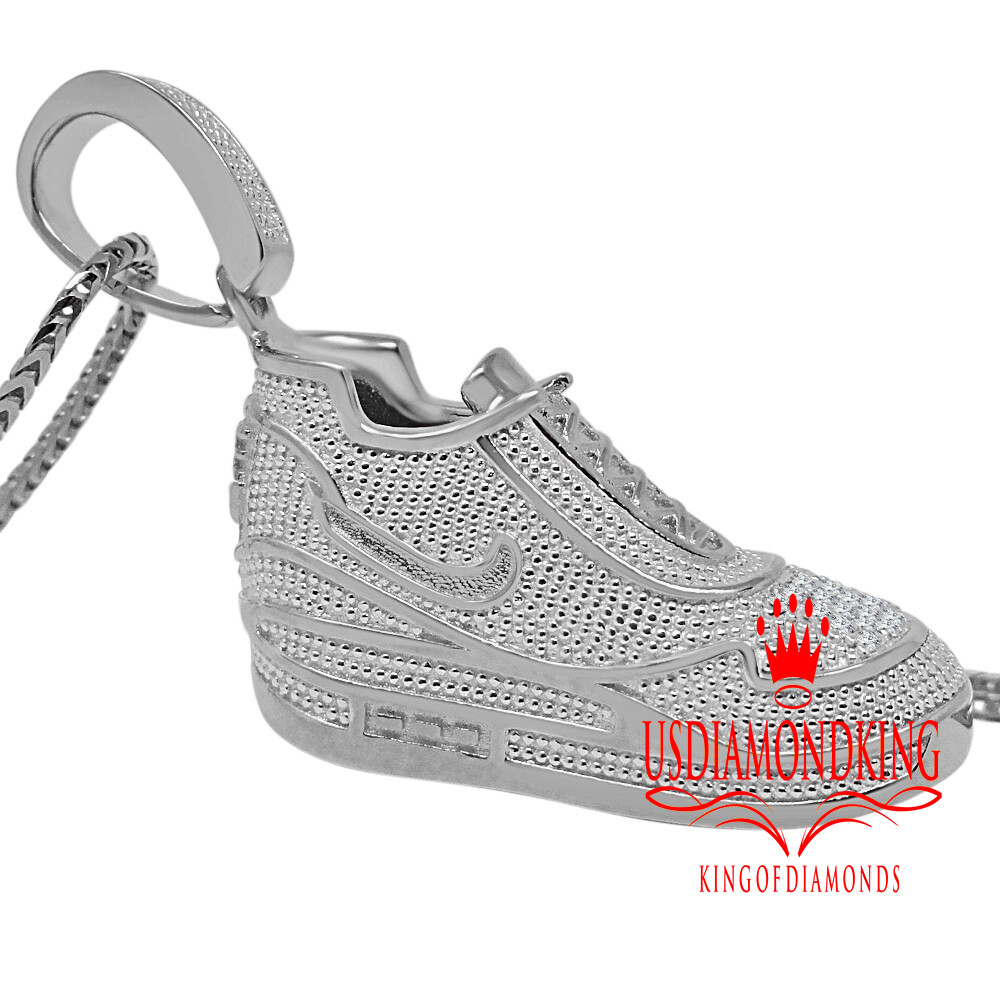 Pre-owned Us Diamond King Genuine Diamond Designer Shoe Pendant 2.10" Sneaker Charm 10k White Gold Finish In White/clear