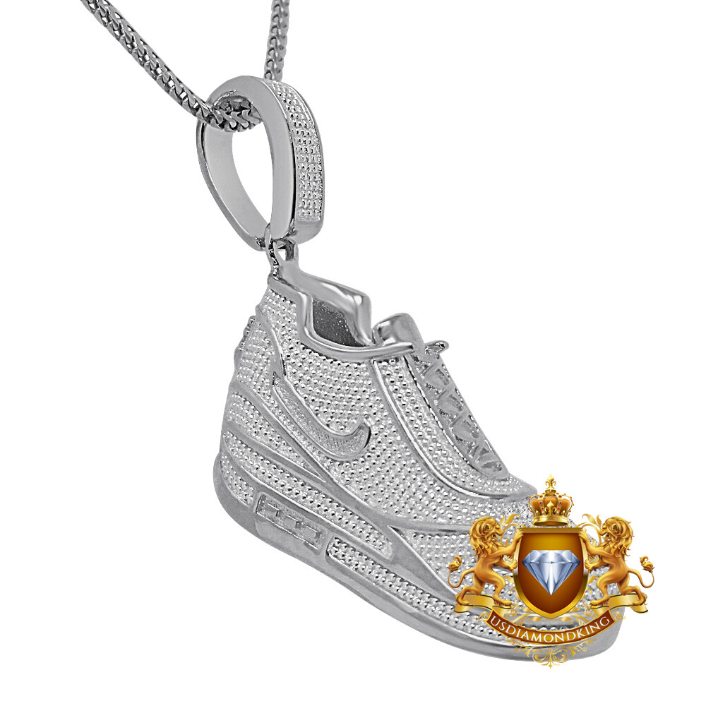 Pre-owned Us Diamond King Genuine Diamond Designer Shoe Pendant 2.10" Sneaker Charm 10k White Gold Finish In White/clear