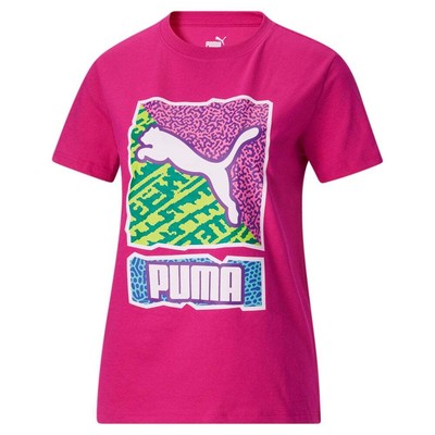 

Puma 90S Box Graphic Crew Neck с короткими рукавами, женские повседневные топы размера , 6, Розовый