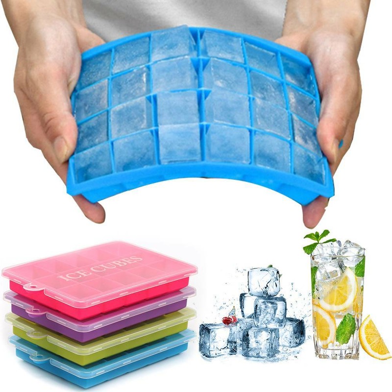 4 Stück Eiswürfelform Silikon Eiswuerfelbehaelter Mit Deckel Ice Tray Ice Cube