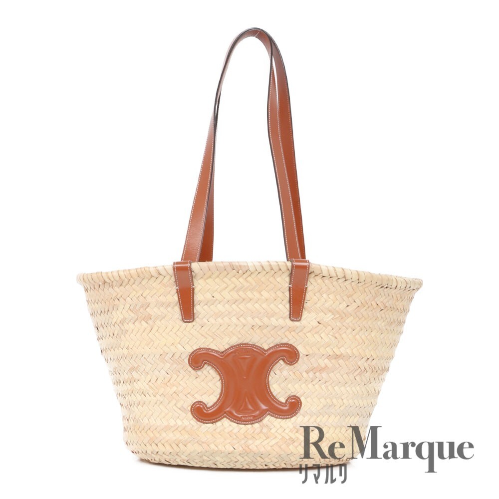 Celine Triomphe Handbag Raffia Leather Brown 11383 Basket