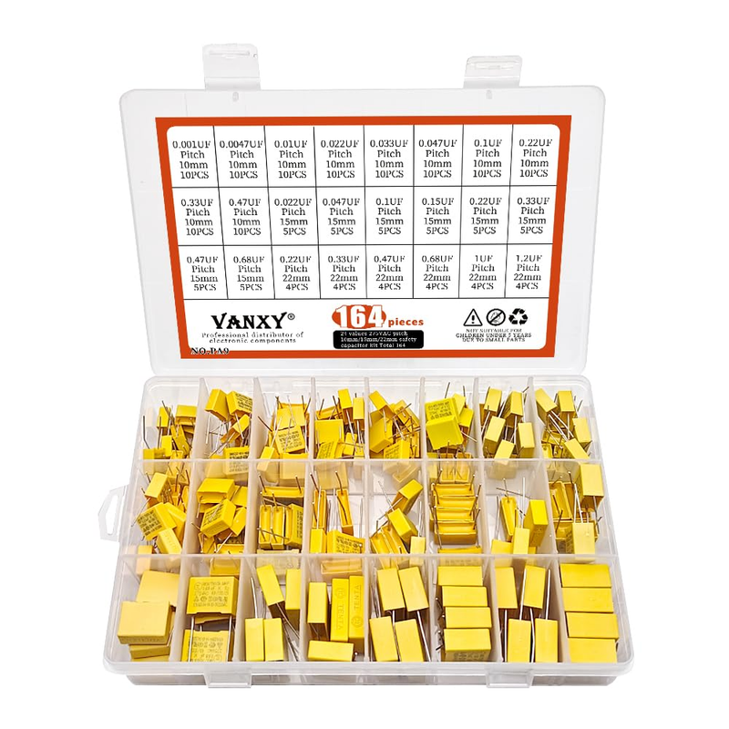 164Pcs 275VAC Safety Capacitor Kits for MKP 0.001UF 0.01UF 0.022UF 0.033UF
