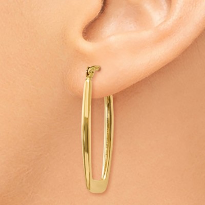 Pre-owned Superdealsforeverything Real 14kt Yellow Gold Polished 2.25mm Rectangle Hoop Earrings