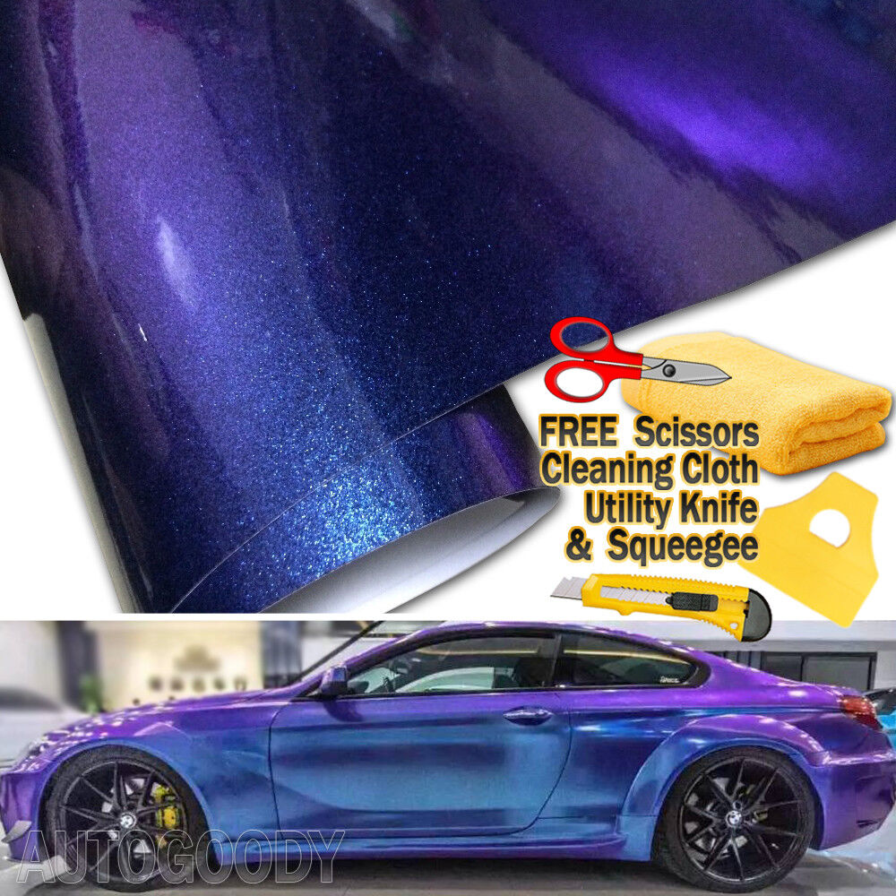 Choose Size:240" x 60" (20ft x 5ft):Premium Gloss Metallic Chameleon Purple Blue Vinyl Film Wrap Air Bubble Free