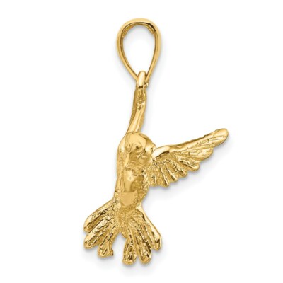Pre-owned Superdealsforeverything Real 14kt Yellow Gold 2-d Hummingbird Pendant