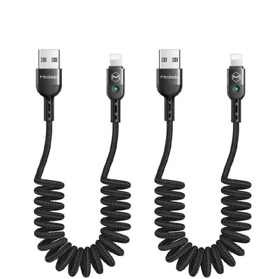 [2 Pack] Anti Winding Cable, LED Coiled Cord Nylon Braided Sync Charge USB Da...