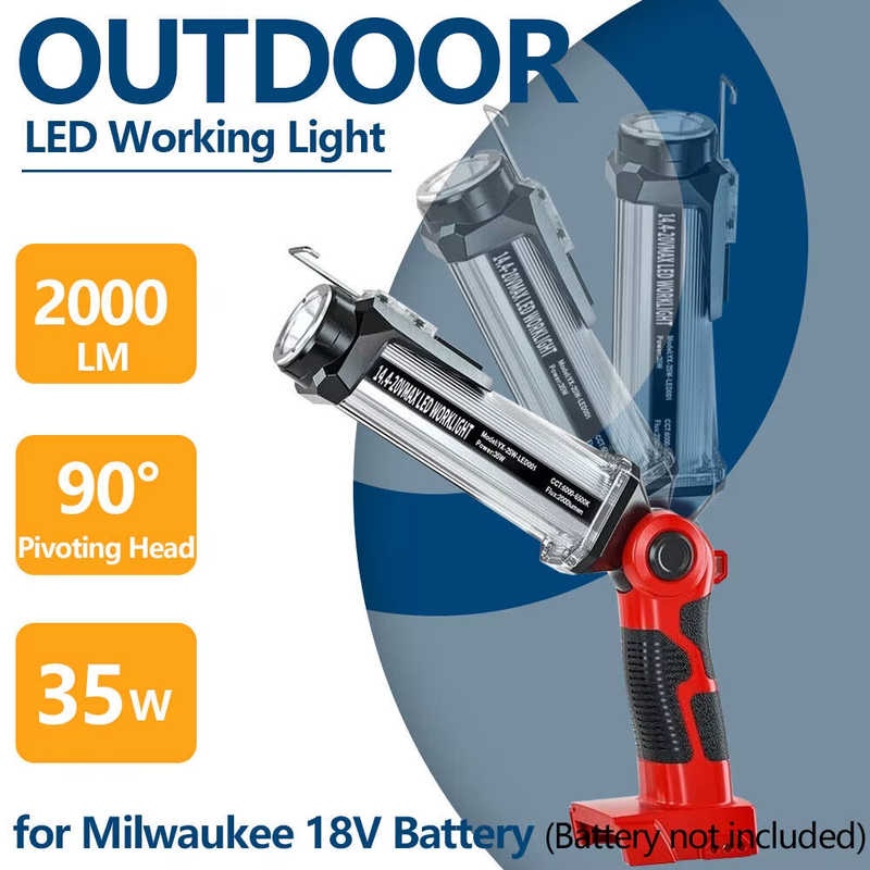 Cordless LED Work Light for Milwaukee 18V Li-ion Battery 35W 2000LM Outdoor Flas