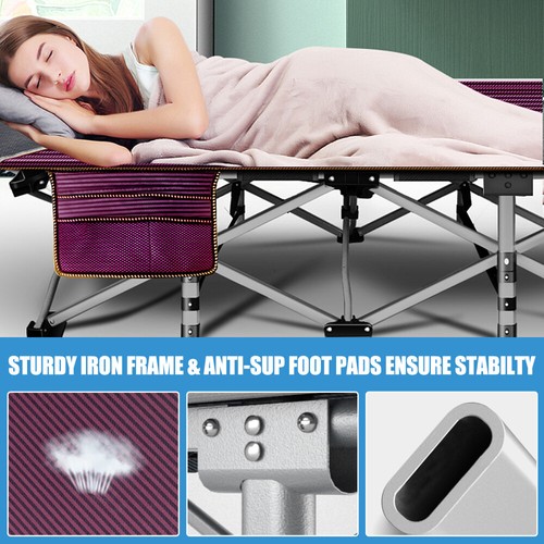 NAIZEA Folding Camping Cot Heavy Duty Sleep Bed Portable w/Mat+Bag Military Cots