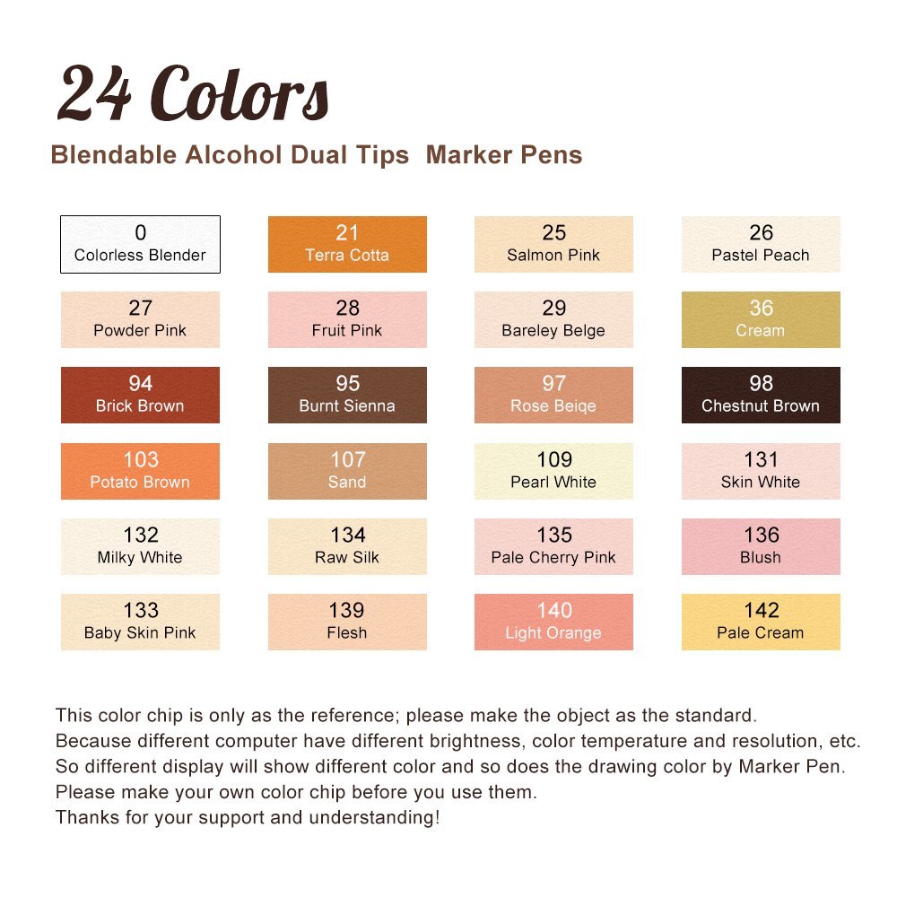Artist Touchnew Marker Pens 24 Colours Blendable Alcohol Markers Skin Tone Set