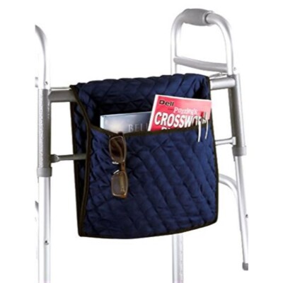 BW Brands 28'' Quilted Walker Bag, Wheelchair Bag with Pouches (Navy Blue)