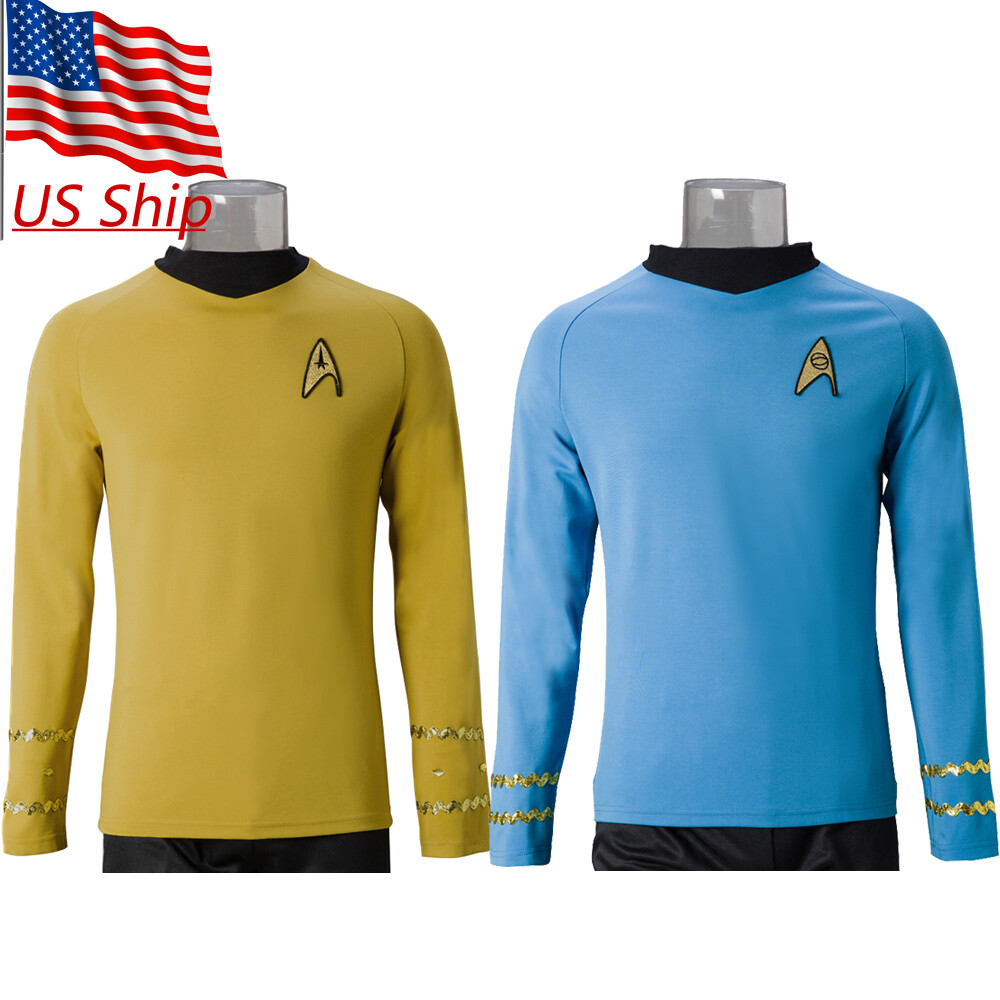 Cosplay The Next Generation Kirk Gold Spock Blue Top Shirt TOS Starfleet Uniform