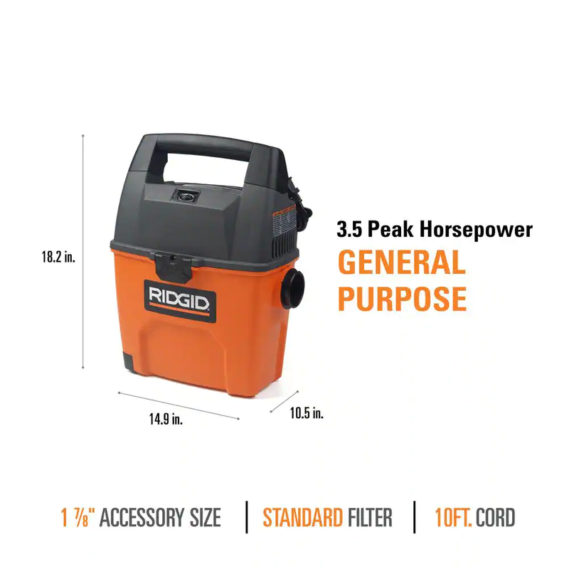 Rigid Wet Dry Vacuum Small Portable Shop Vac Cleaner Hose Lightweight 3Gal. NEW