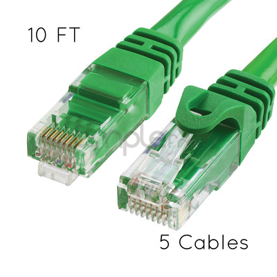 5x 10FT CAT6 Cable Ethernet Lan Network CAT 6 RJ45 Patch Cord Internet Green NEW