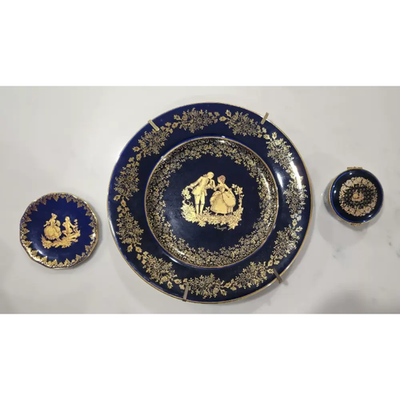 Limoges Vintage 4-Piece Set - 3 Plates & Trinket Box - 22k Gold