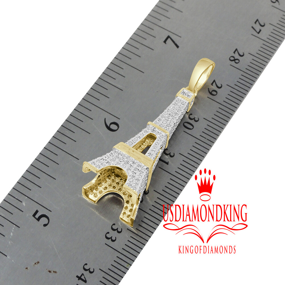 Pre-owned Us Diamond King Real Genuine Diamond 0.80 Ctw Eiffel Tower Pendent Charm 10k Yellow Gold Finish