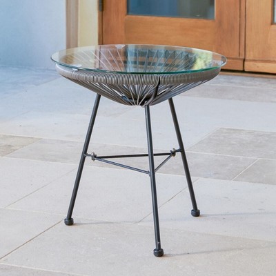 Corvus Sarcelles Modern Woven Wicker Patio Side Table with Grey Glam, Modern & C