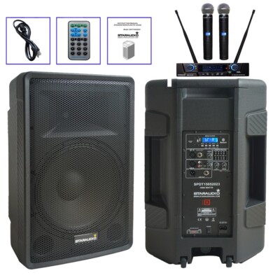 15'' 4 Ohm Powered 2-Way TWS PA Active Speaker W/ 2CH UHF Wireless KTV Microphone