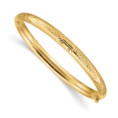 Pre-owned Superdealsforeverything Real 14kt Yellow Gold Florentine Hinged Baby Bangle; 6 Inch