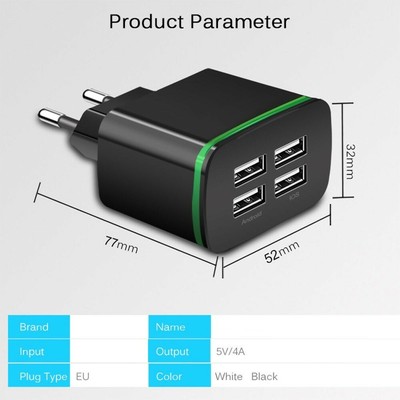 Ladegerät Adapter EU Stecker Steckdose 5V 4 Port USB Telefon Langlebig