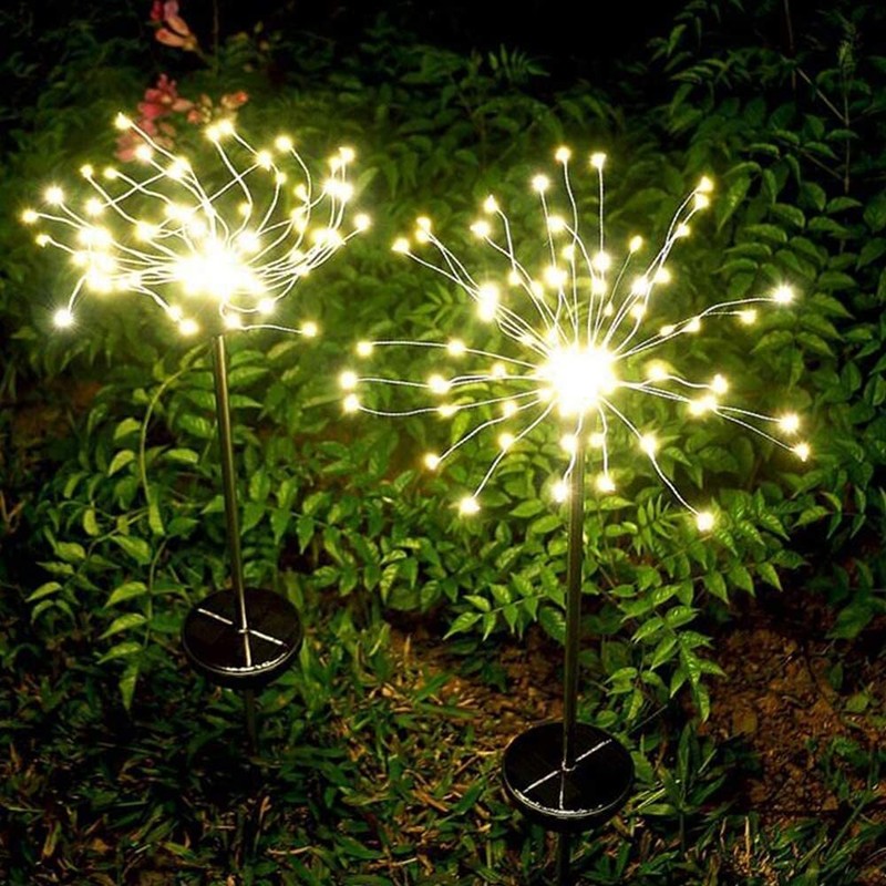 2PCS Solar Firework Lights Outdoor Garden Pathway Lights Backyard Party