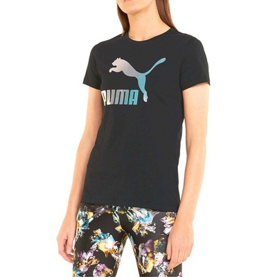 

Puma Crystal G. Футболка с круглым вырезом и коротким рукавом с рисунком, женские черные повседневные топы, Черный