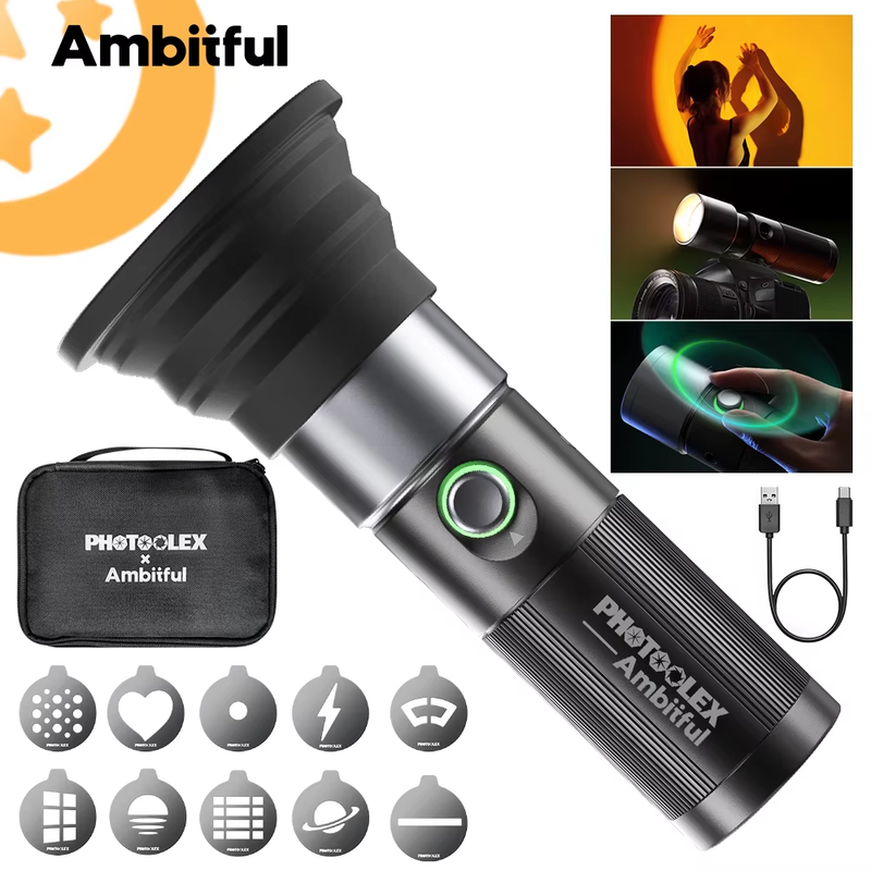 10W Flashlight Four Color Projection Light Built-in 8400mAh Rechargeable Battery