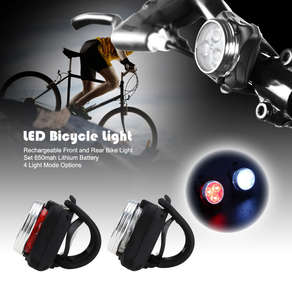 Bicycle Bike LED Front /& Rear Headlight USB Rechargeable Cycling Light Lamp Kits